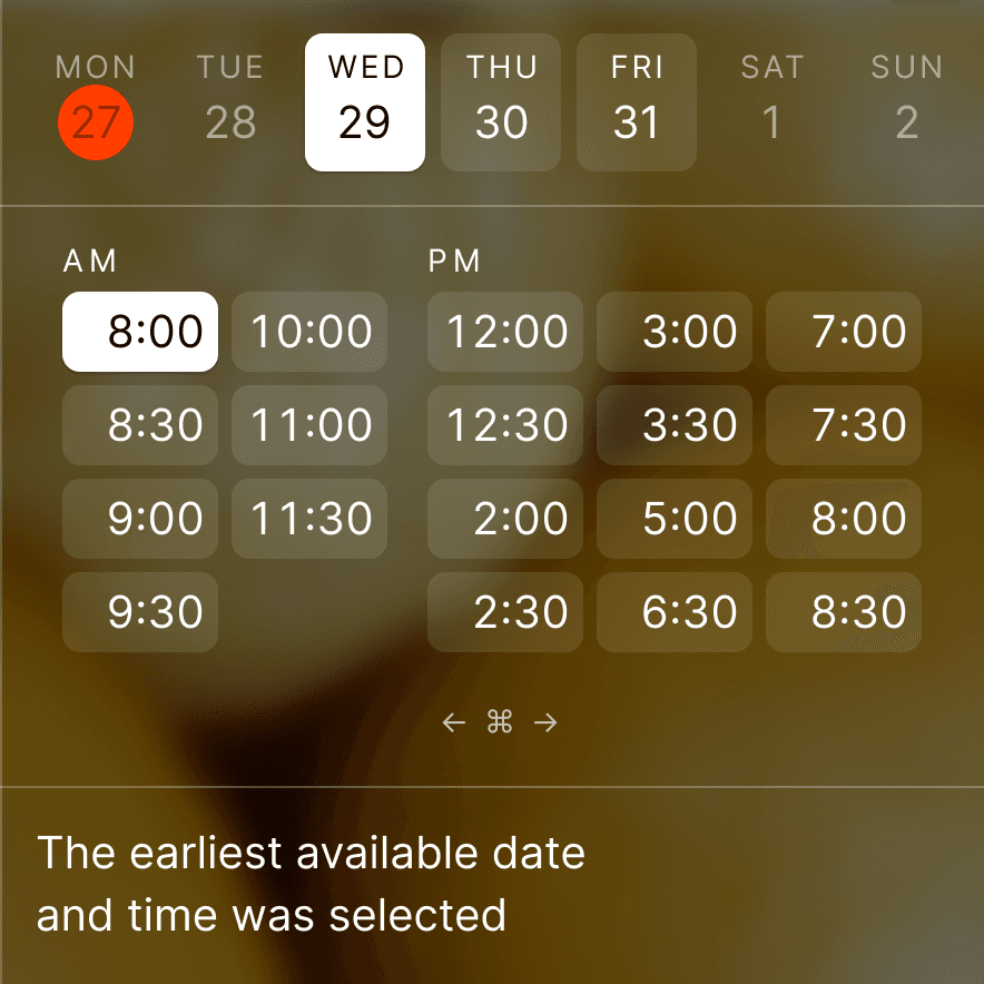 Earliest available time slot picked automatically